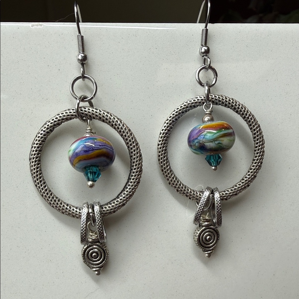 Silver and Multicolor Dangle Earrings